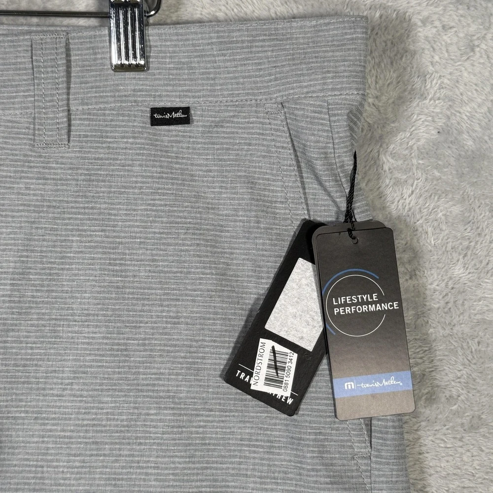 Travis Mathew Shorts Mens 40 Gray Striped Performance‎ Golf Stretch Sand Harbor